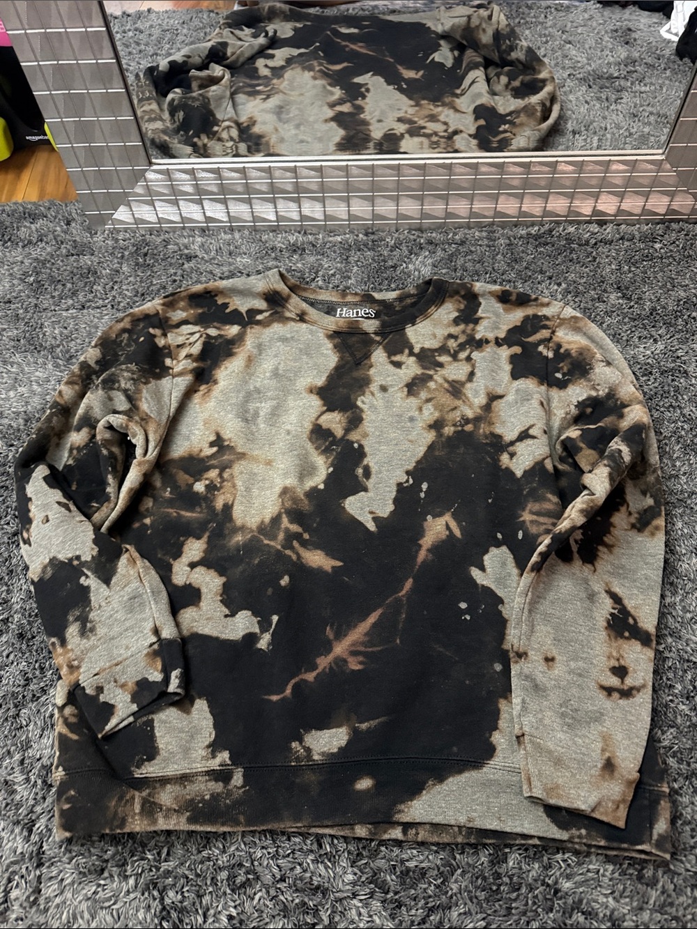 Hanes Black and Brown Tie-Dye Crewneck Sweatshirt